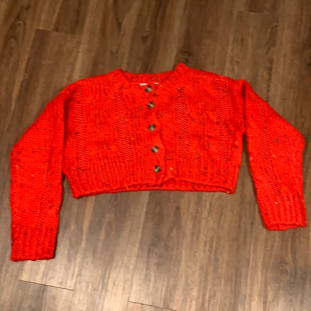 Talulah- Red Cropped Crochet Sweater- Size Medium